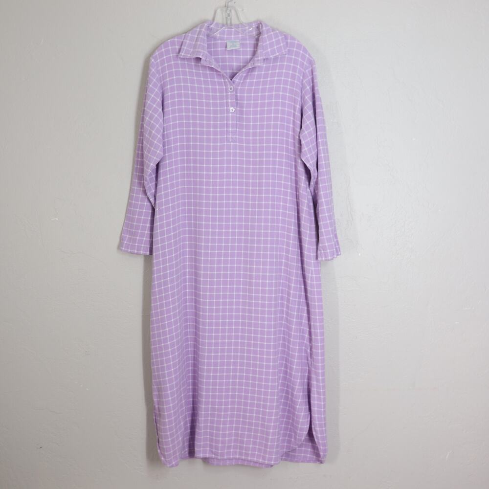 Cabernet SleepwearNightgown M Purple Plaid 3/4 Sleeve Maxi Cozy Flannel